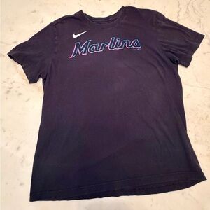 Nike Miami Marlins logo Navy t-shirt, Official MLB fan wear, Size Large